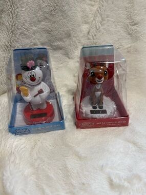 Christmas Solar Powered Bobbleheads Lot - Frosty & Rudolph Ruz